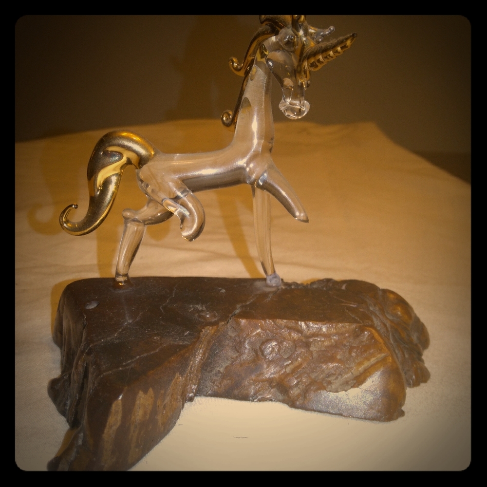 Mini Unicorn Figurine with Wood Stand